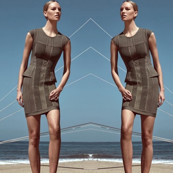 Herve Leger Astrid Olive Peplum Bandage Dress NWOT - Picture 3 of 8